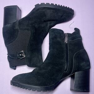 Blondo 6 Tola Waterproof Suede Ankle Boot Leather Heeled Black Zipper Ribbed